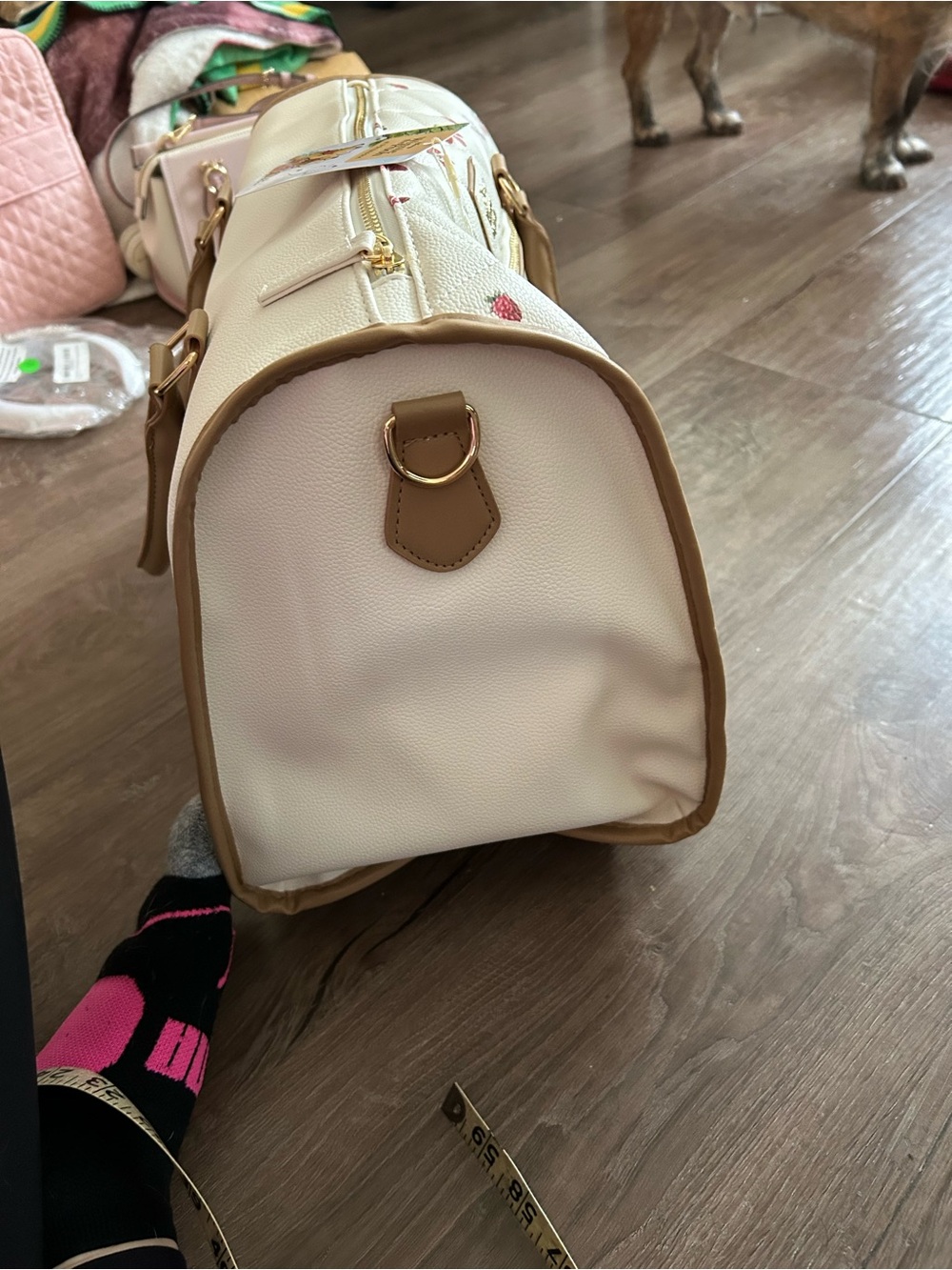 NWT Pooh with Berries Cream & Tan Quilted Satchel Bag - Picture 4 of 8